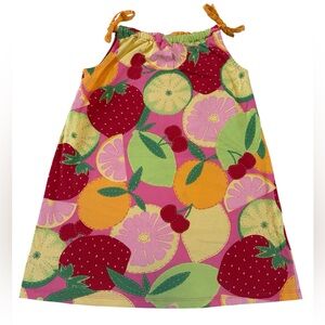 Hanna Andersson Girls Fruit Print Dress 120 Pink Citrus Strawberry Cotton
